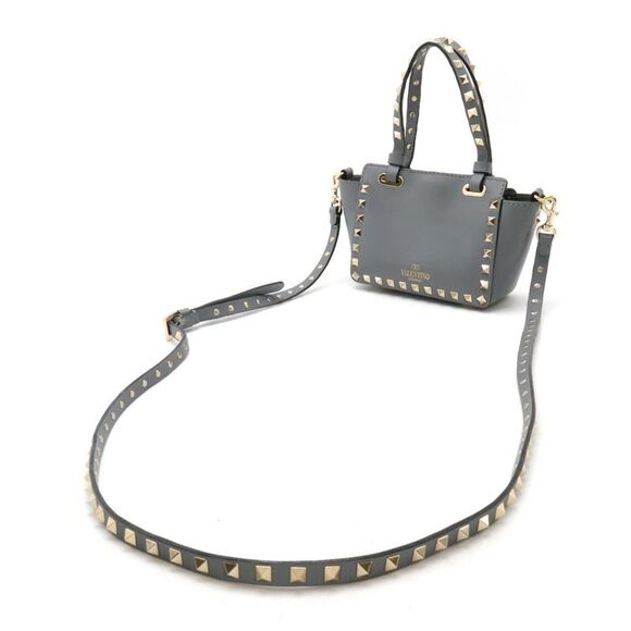 Valentino Garavani Leather Rockstud 2way Handbag Grey - Picture 2 of 7